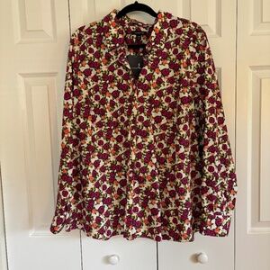Lands' End Floral LS Button Down Shirt No Iron top 100% Supima Cotton S 24W